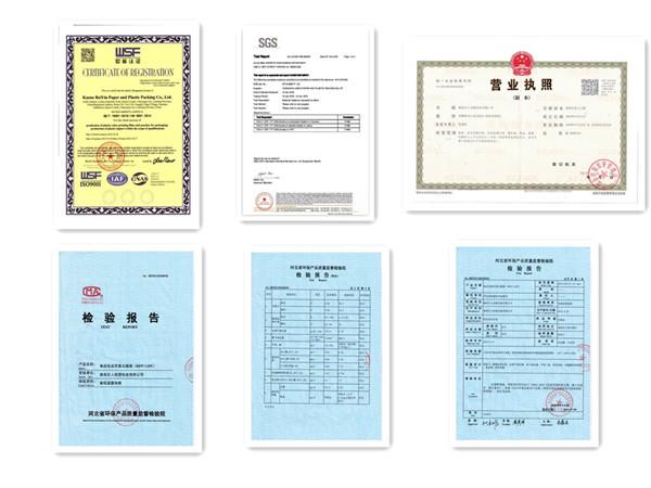 packaging bags certificates 